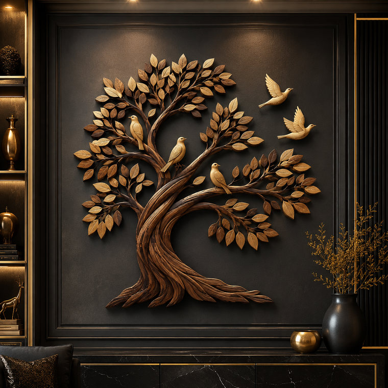 3D Tree and Birds Wooden Wall Art