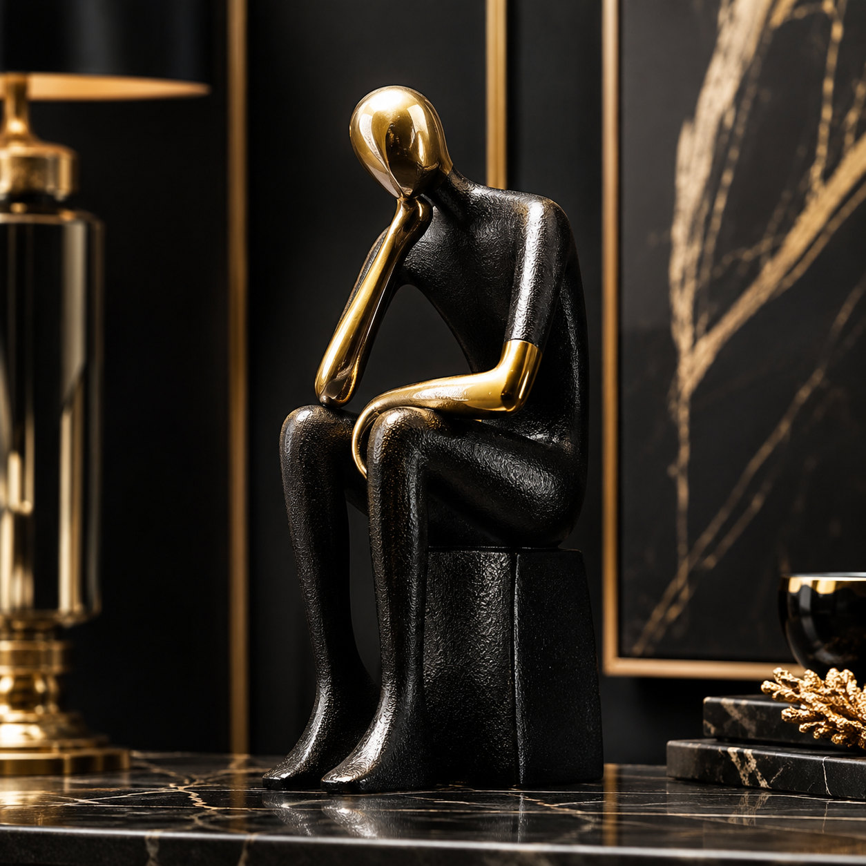 Abstract Thinking Figure Table Statue