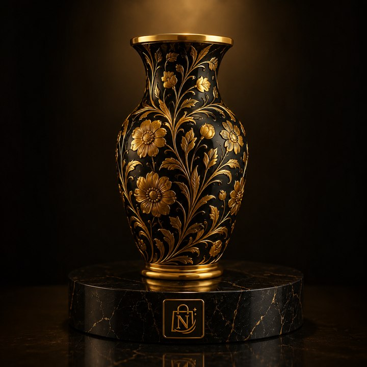 Handcrafted Black and Gold Floral Vase