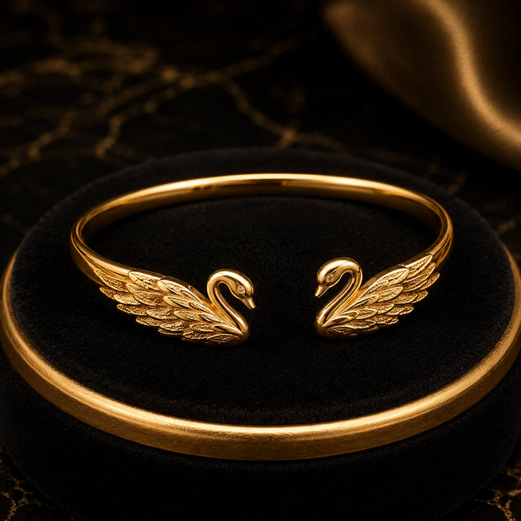 Gold-Plated Swan Open Cuff Bracelet for Women