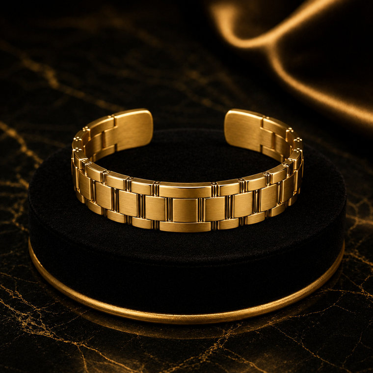Gold Watch-Style Cuff Bangle for Women