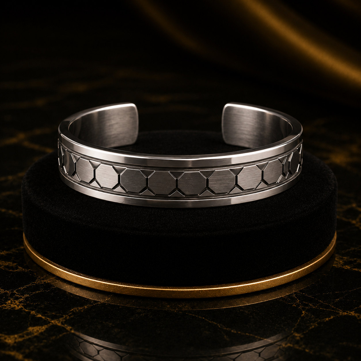 Heavyweight Hexa Steel Cuff Bracelet
