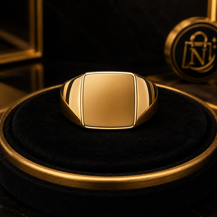 Polished Square Signet Ring for Men