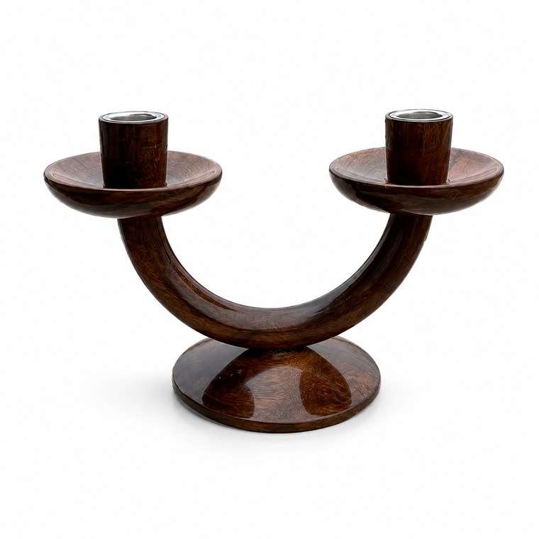 Double-Arm Wooden Table Candle Holder