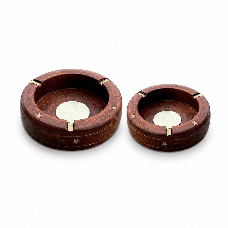 Premium Round Wooden Ashtray Set