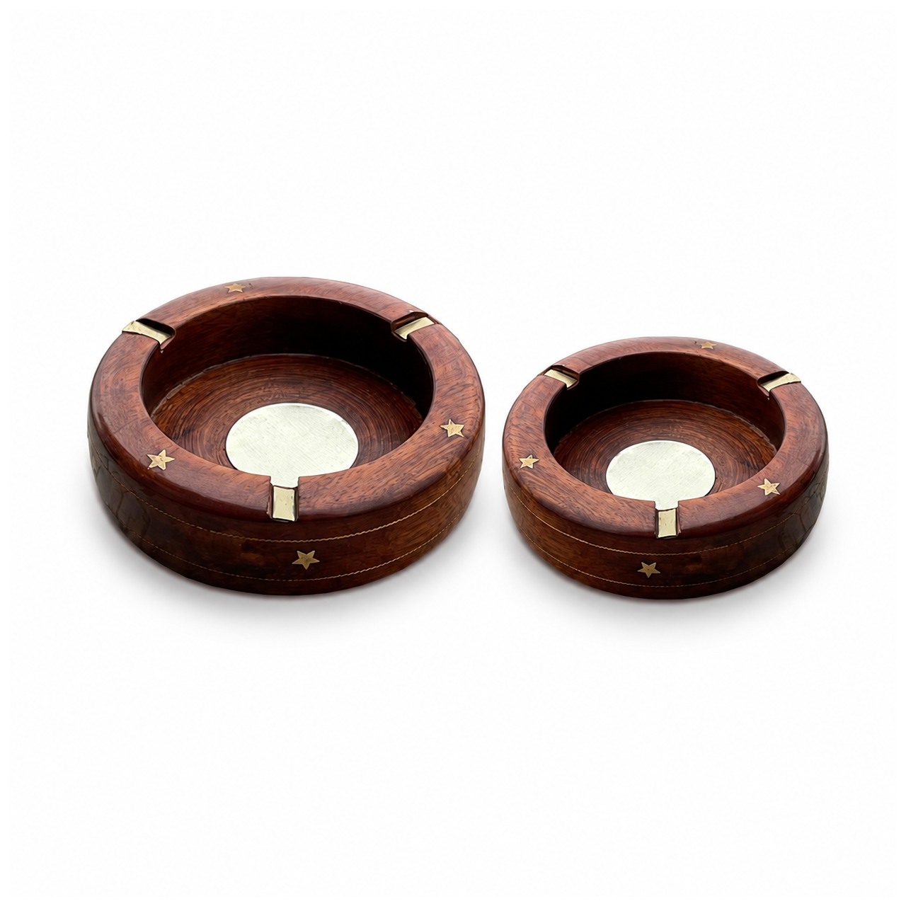 Premium Round Wooden Ashtray Set
