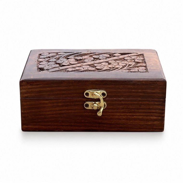Floral Vine Carved Wooden Jewellery Box