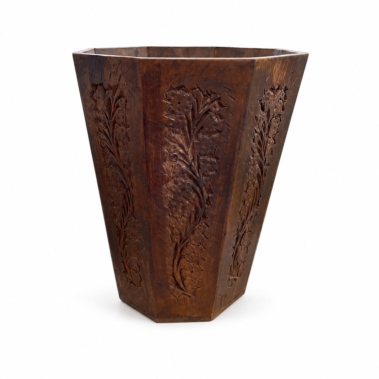 Small Carved Wooden Vase Pair