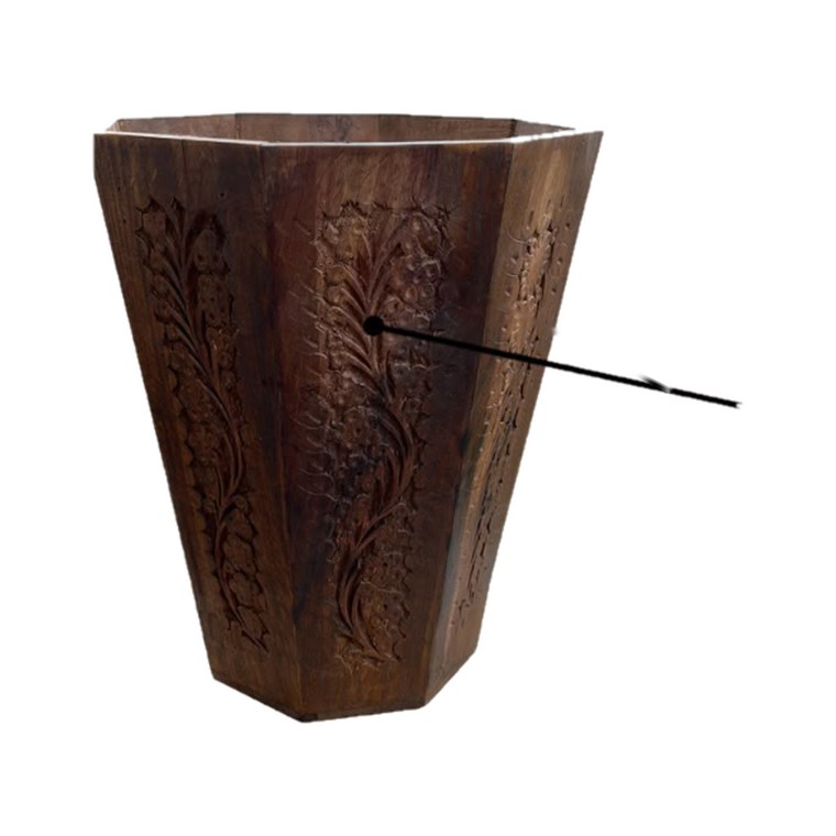 Hand-Carved Wooden Dust Bin – Design B