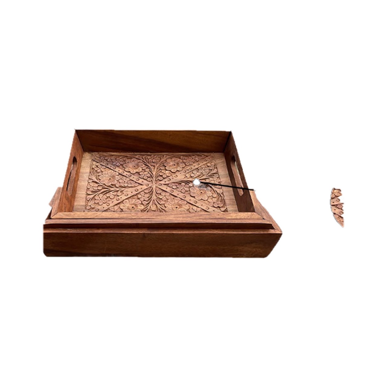 Deep-Edge Carved Wooden Serving Tray