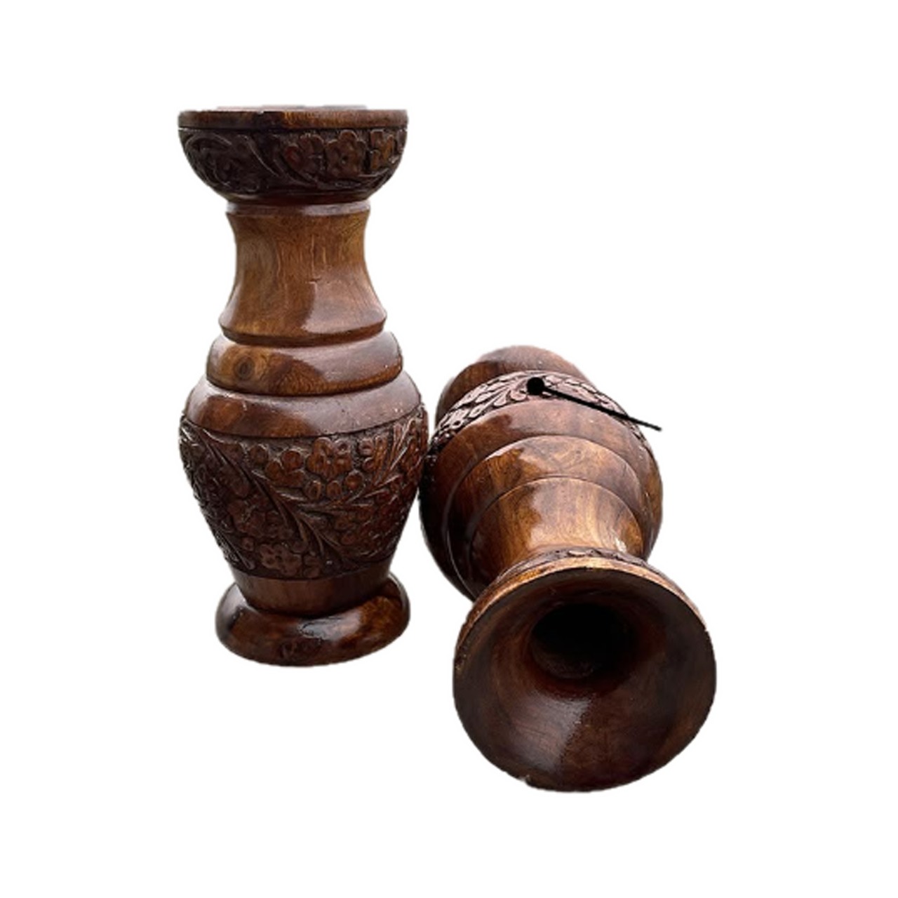 Premium Bulb-Shape Carved Wooden Vase
