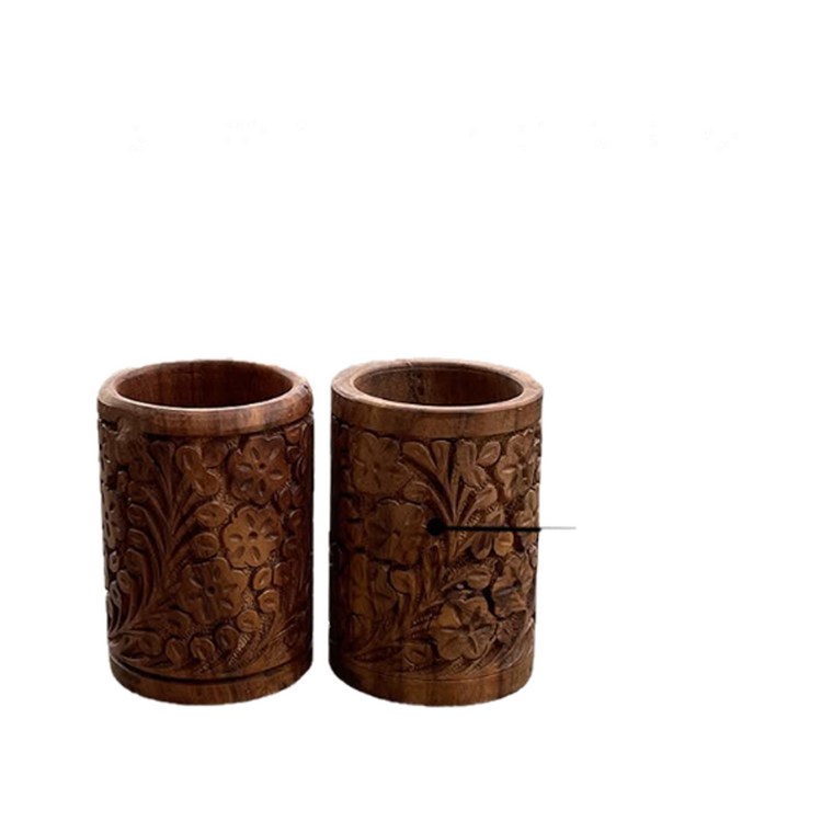 Set of Two Carved Wooden Pen Holders