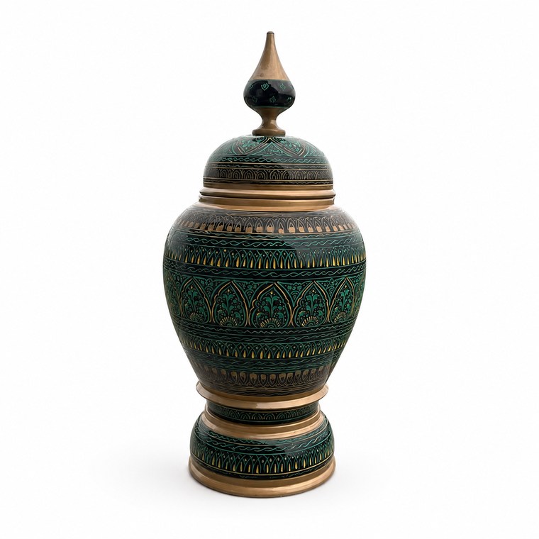 Tall Green Naqashi Wooden Candy Jar