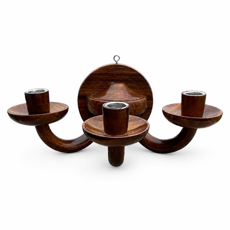 Three-Arm Wooden Wall Candle Holder