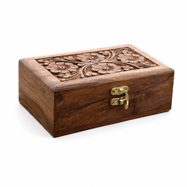 Classic Floral Carved Wooden Jewellery Box