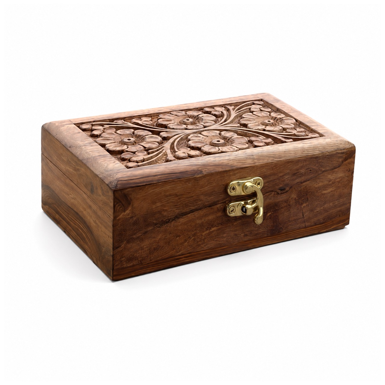 Classic Floral Carved Wooden Jewellery Box