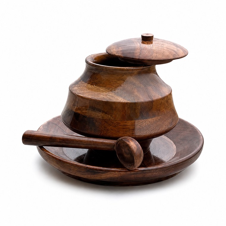 Wooden Sugar Pot with Tray