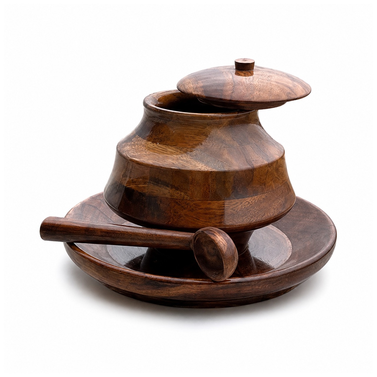 Wooden Sugar Pot with Tray