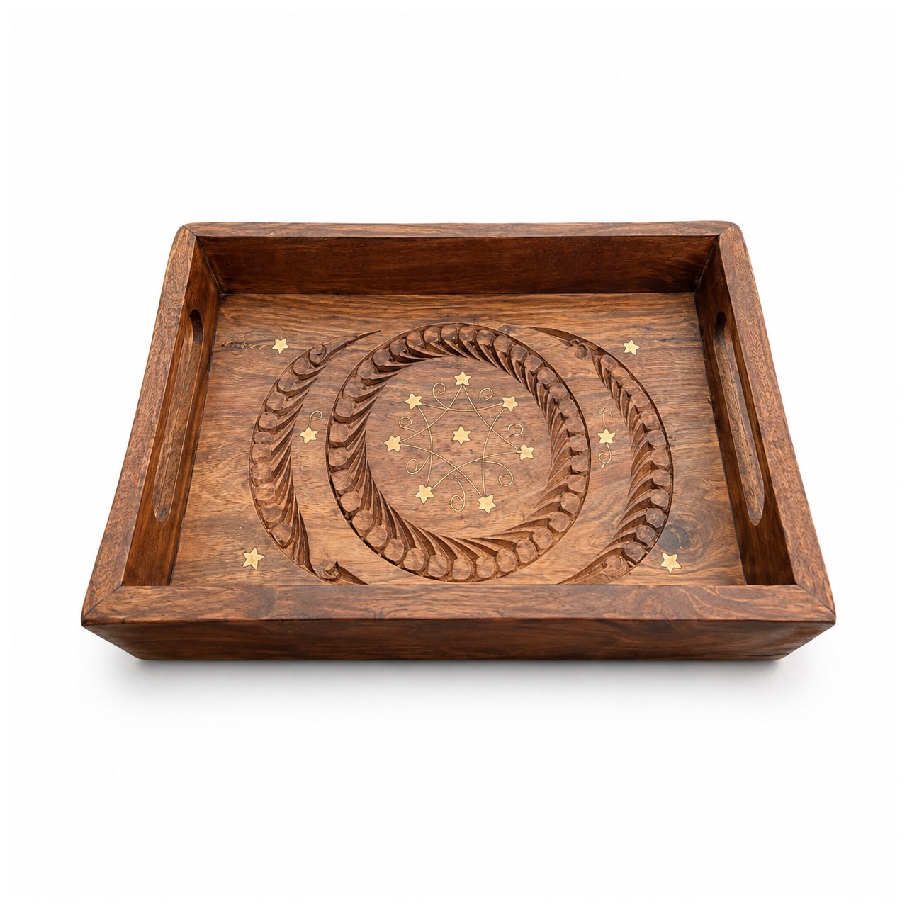 Square Carved Wooden Serving Tray